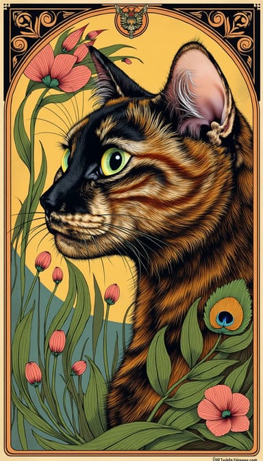 Art nouveau style cat portrait