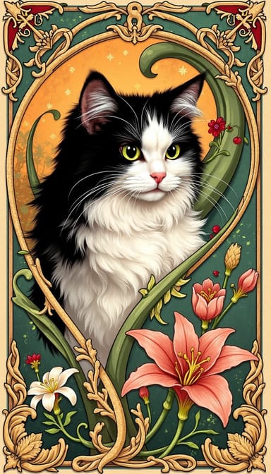 Art nouveau style cat portrait