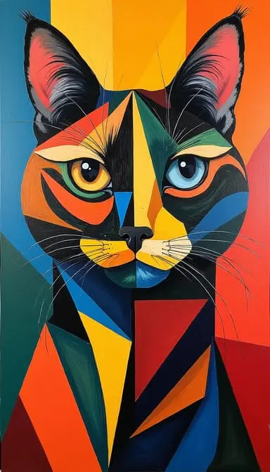 Cubist.webp style cat portrait