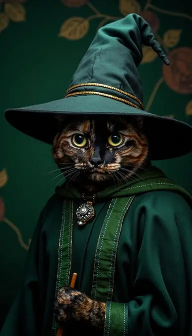 Harry potter witch.webp style cat portrait