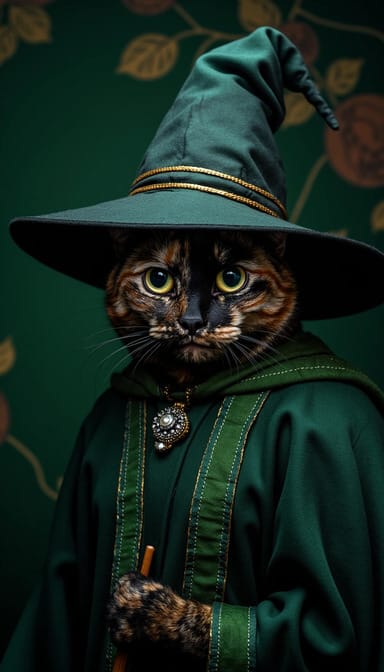 Harry potter witch style cat portrait