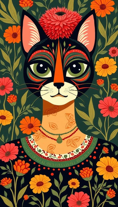 Kahlo style cat portrait