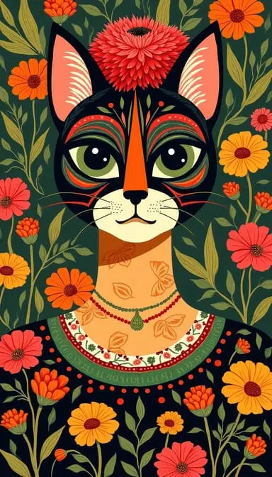 Kahlo.webp style cat portrait