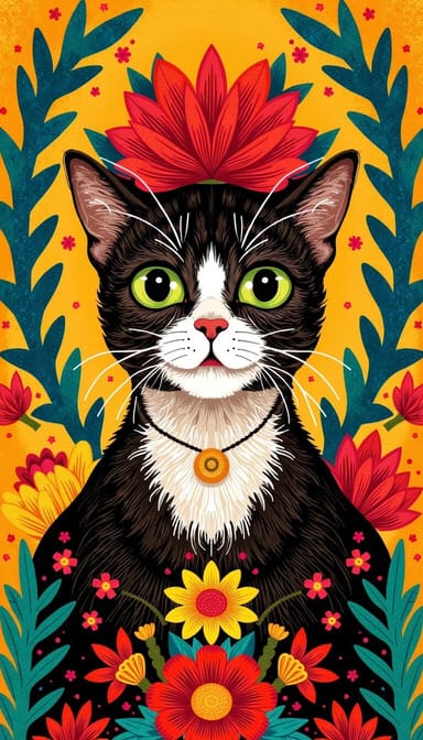 Kahlo style cat portrait