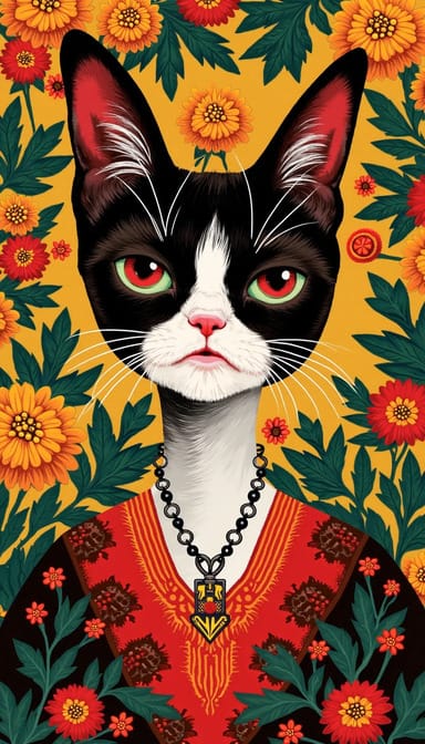 Kahlo style cat portrait