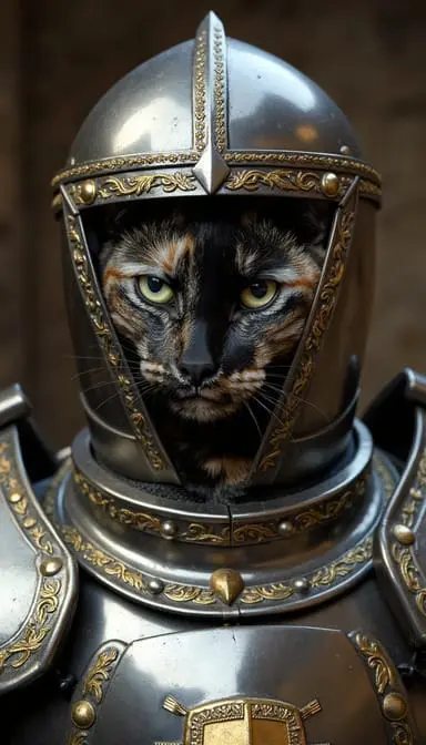 Knight.webp style cat portrait