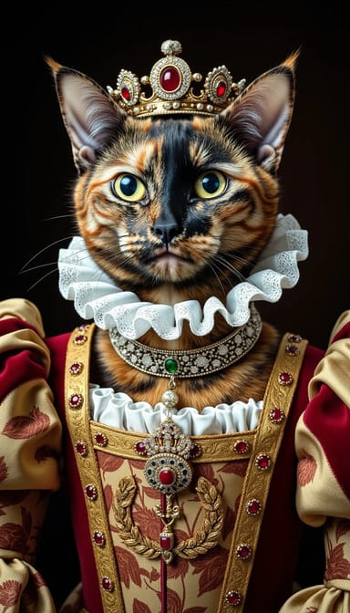 Queen elizabeth style cat portrait