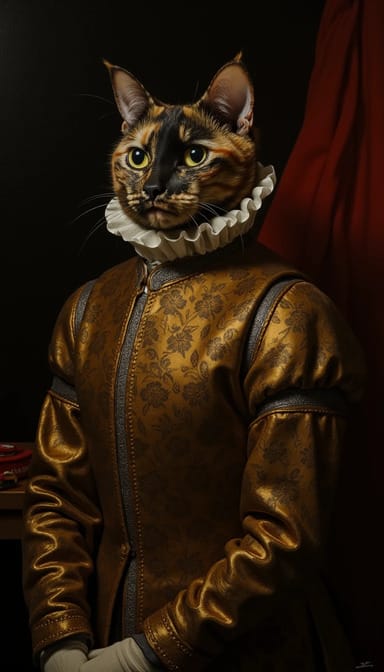 Renaissance masterpiece style cat portrait