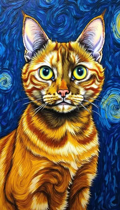 Van gogh.webp style cat portrait