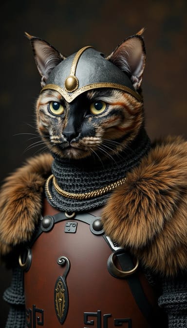 Viking warrior style cat portrait