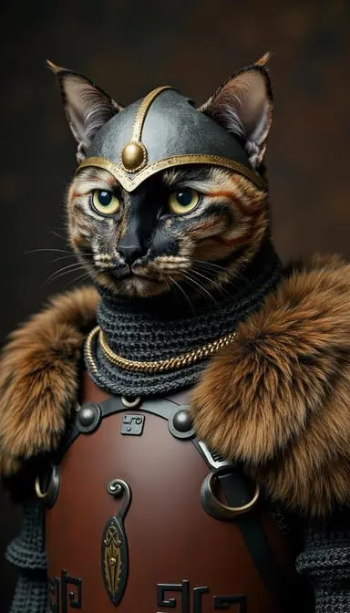 Viking warrior.webp style cat portrait