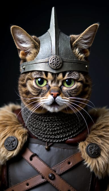 Viking warrior style cat portrait