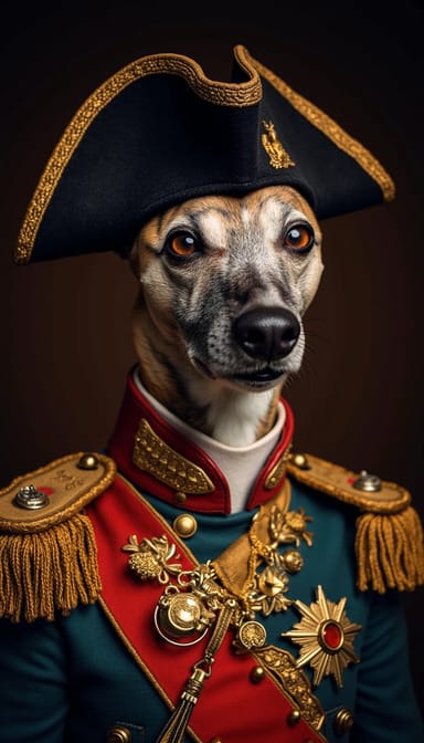 Napoleon style dog portrait