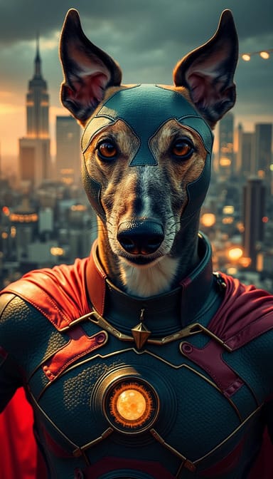 Superhero style dog portrait